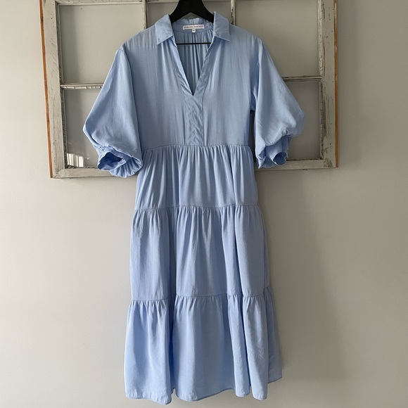 English Factory Balloon Sleeve Tiered Midi Dress - Picture 4 of 13